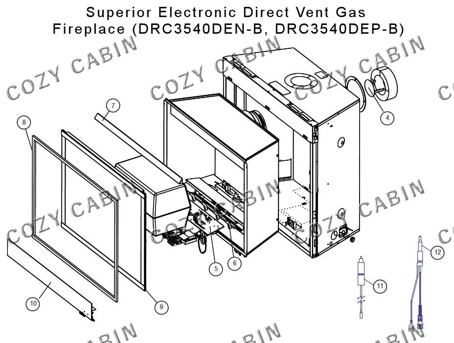 Superior 40" Contemporary Direct Vent Gas Fireplace with Electronic Ignition (DRC3540DEN-B, DRC3540DEP-B) #DRC3540-B